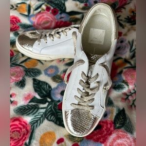 Dolce Vita Metallic Gold and White Leather Zina Sneakers